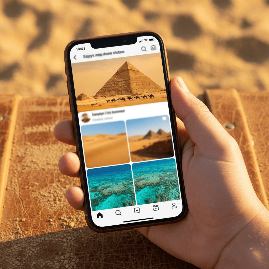 Travel destination photos on social media feed