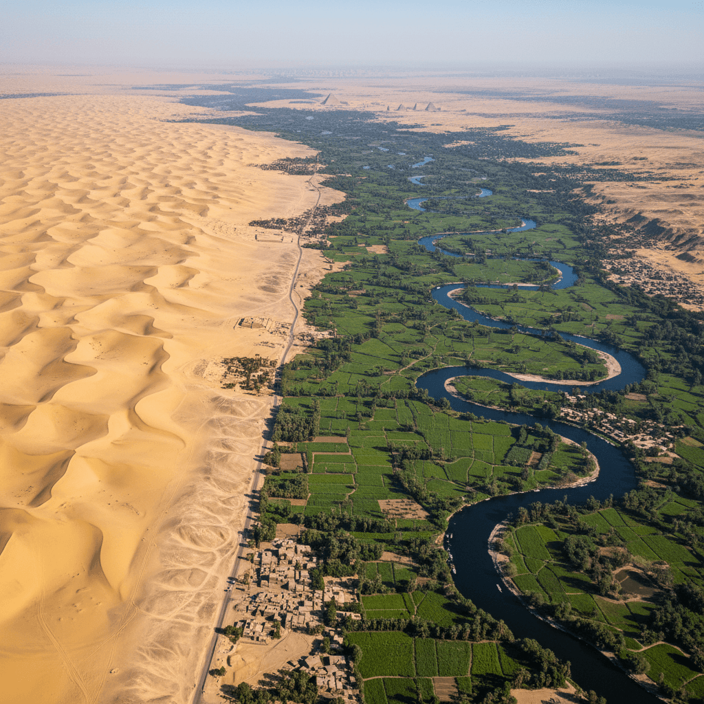 Expansive Egyptian landscape with Nile valley and desert terrain