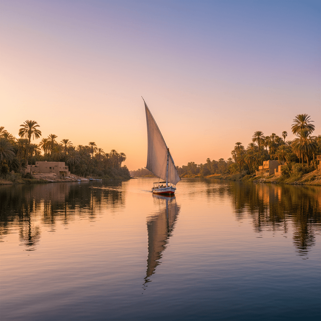 Traditional felucca sailboat on the Nile River in Aswan