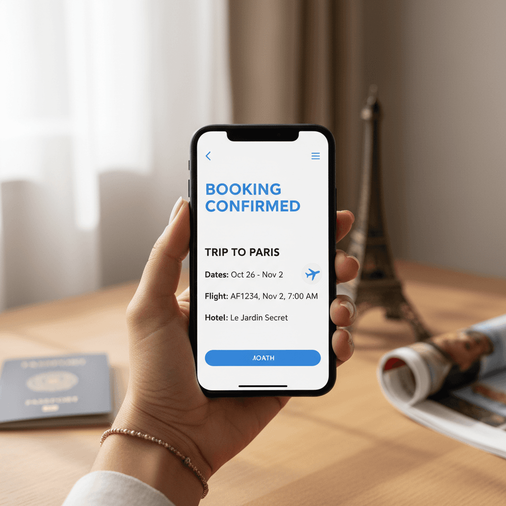Confirmed travel booking displayed on smartphone