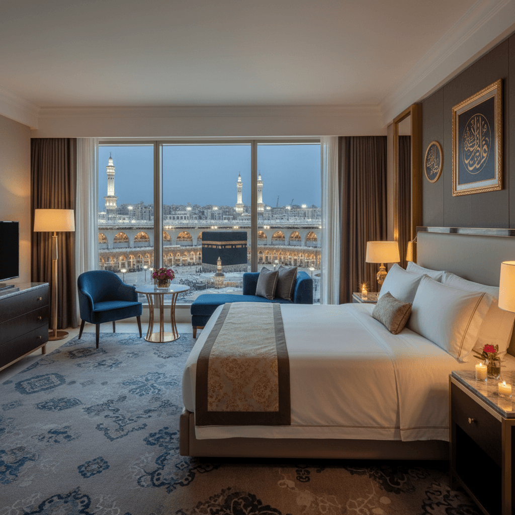Premium hotel suite with sacred mosque view included in VIP Umrah packages